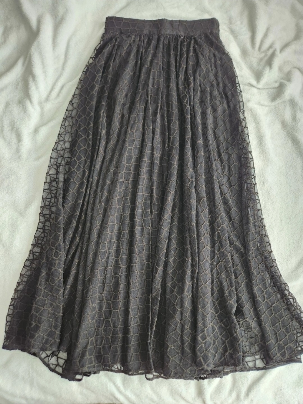 Akris Tiled Roof Lace On Tulle Long Black Mesh Midi Skirt Layered Sz 6 NWT $1590